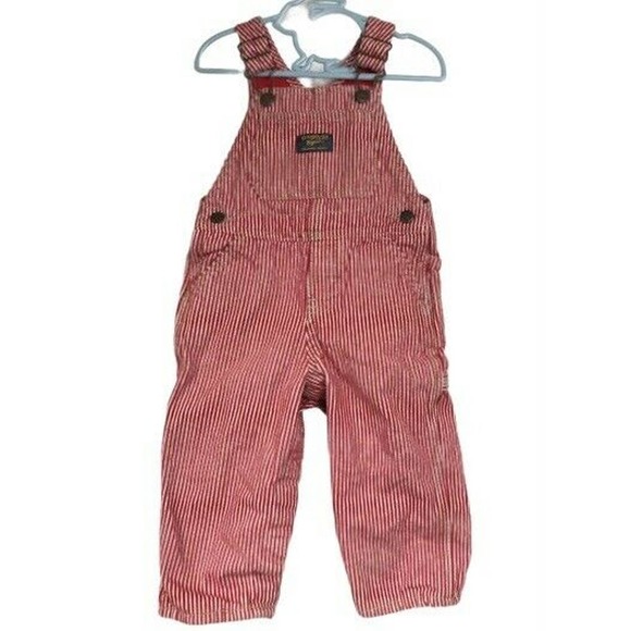 Oshkosh B'gosh Red White Stripe Overalls 18M Denim